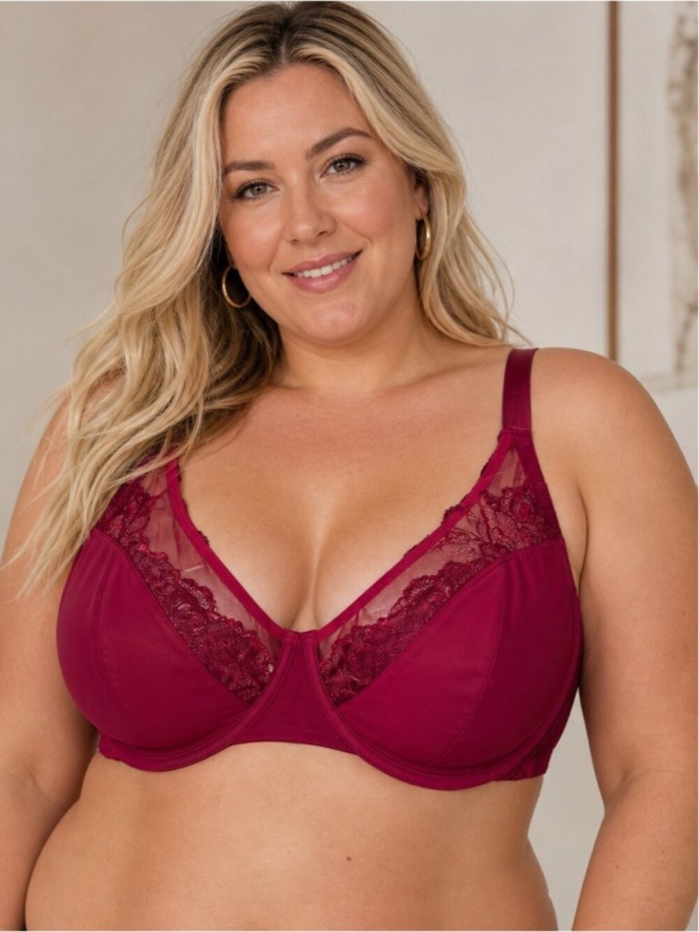 Deesse Unlined Underwire Unpadded Bra Lace Balconette size 44ddd Pink Burgundy